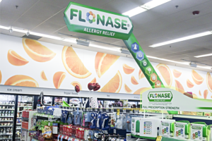 Custom engineering, and graphic design by Salani Design And Merchandising for Flonase by Glaxo Smith Kline, GSK store advertising sign